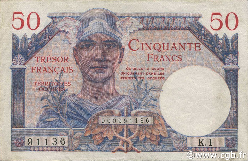 50 Francs TRÉSOR FRANÇAIS FRANCIA  1947 VF.31.01 q.SPL