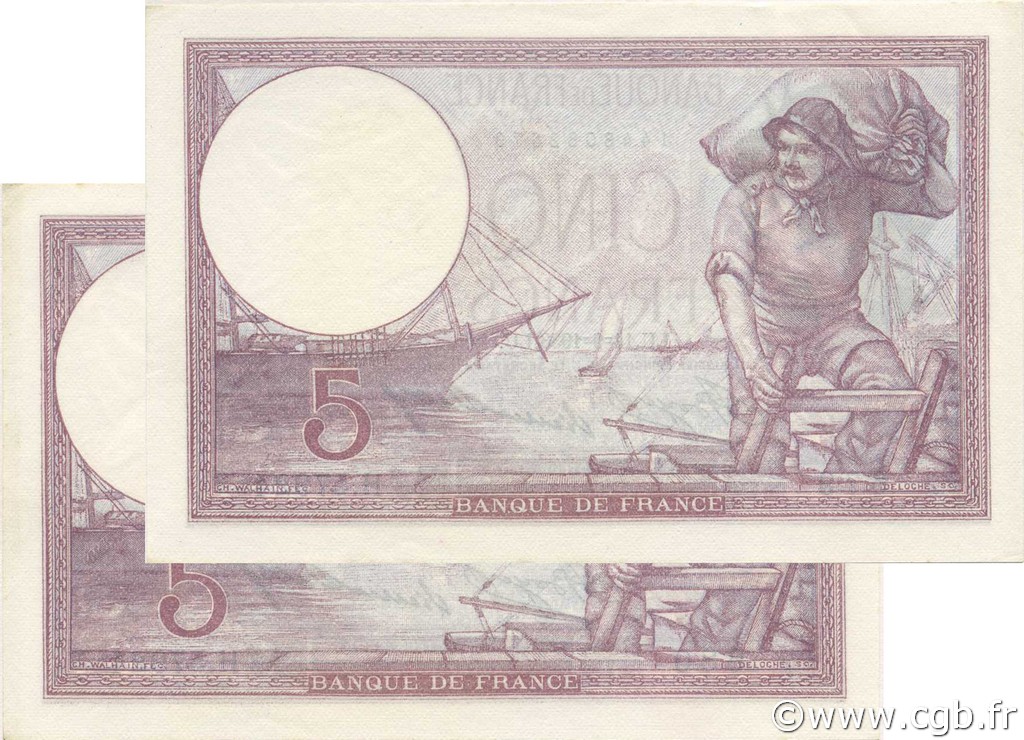 Billet France 5 Francs Femme Casquée 1917 (1933) F03.17 - P.57498 * NEUF UNC