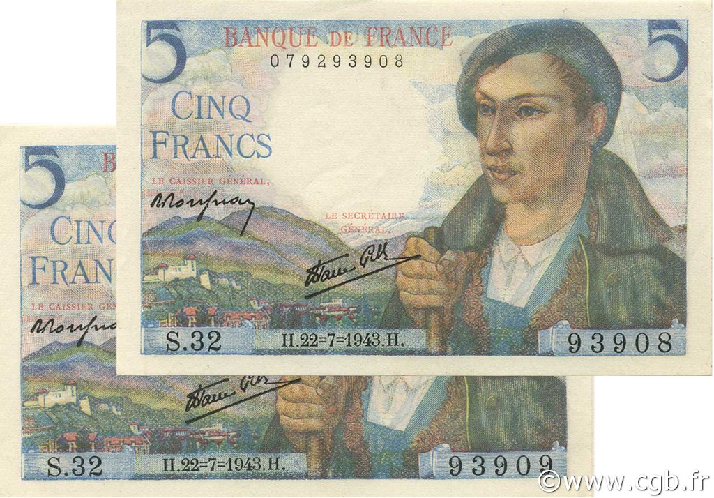 5 Francs BERGER FRANCIA  1943 F.05.02 SC