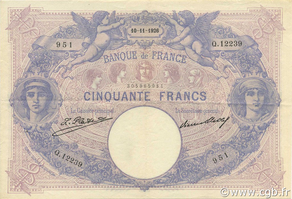 50 Francs BLEU ET ROSE FRANCIA  1926 F.14.39 MBC+