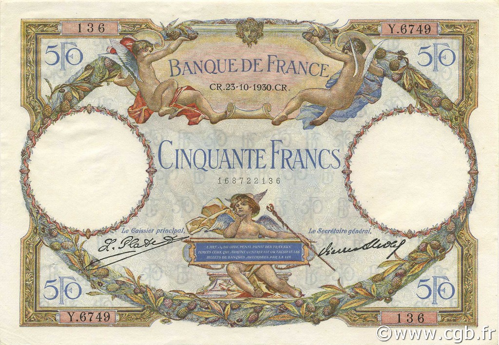 50 Francs LUC OLIVIER MERSON type modifié FRANCIA  1930 F.16.01 q.AU