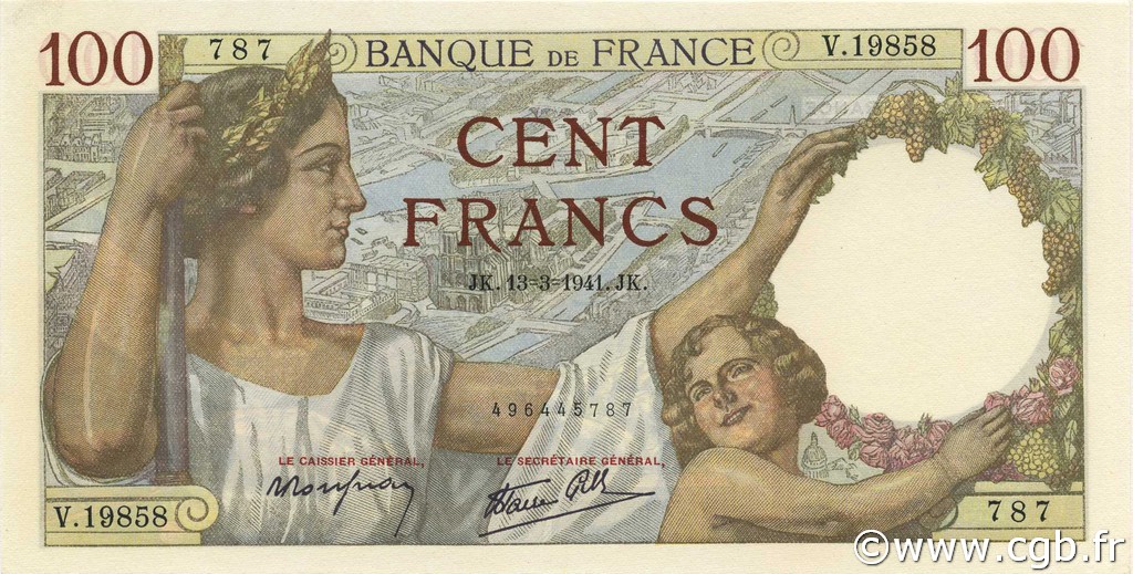 100 Francs SULLY FRANCIA  1941 F.26.48 FDC
