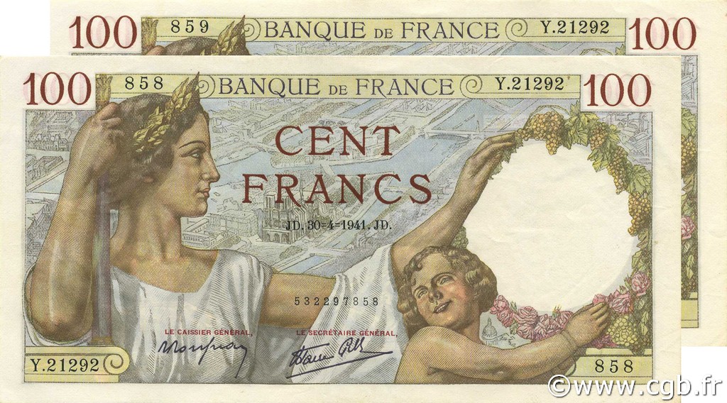 100 Francs SULLY FRANKREICH  1941 F.26.51 VZ+