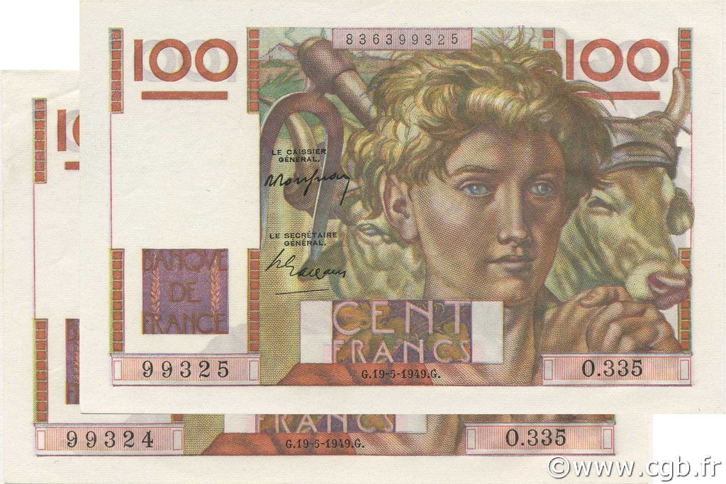 100 Francs JEUNE PAYSAN FRANCIA  1949 F.28.24 q.FDC