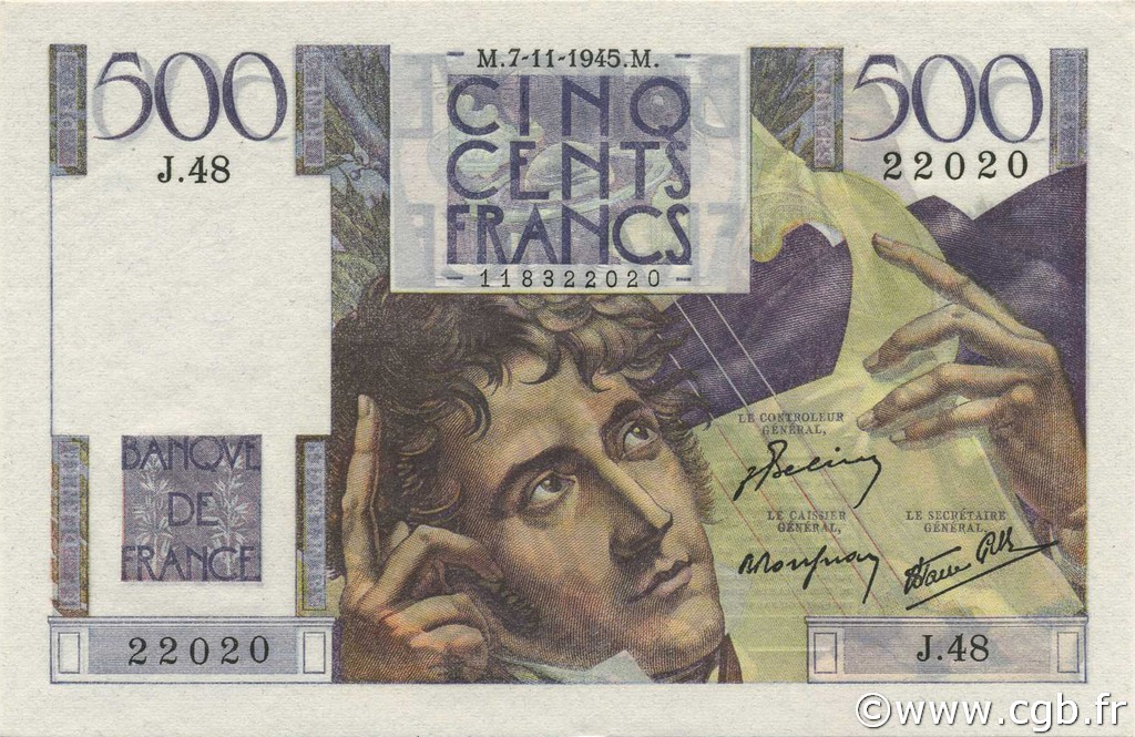 500 Francs CHATEAUBRIAND FRANCE  1945 F.34.03 UNC-