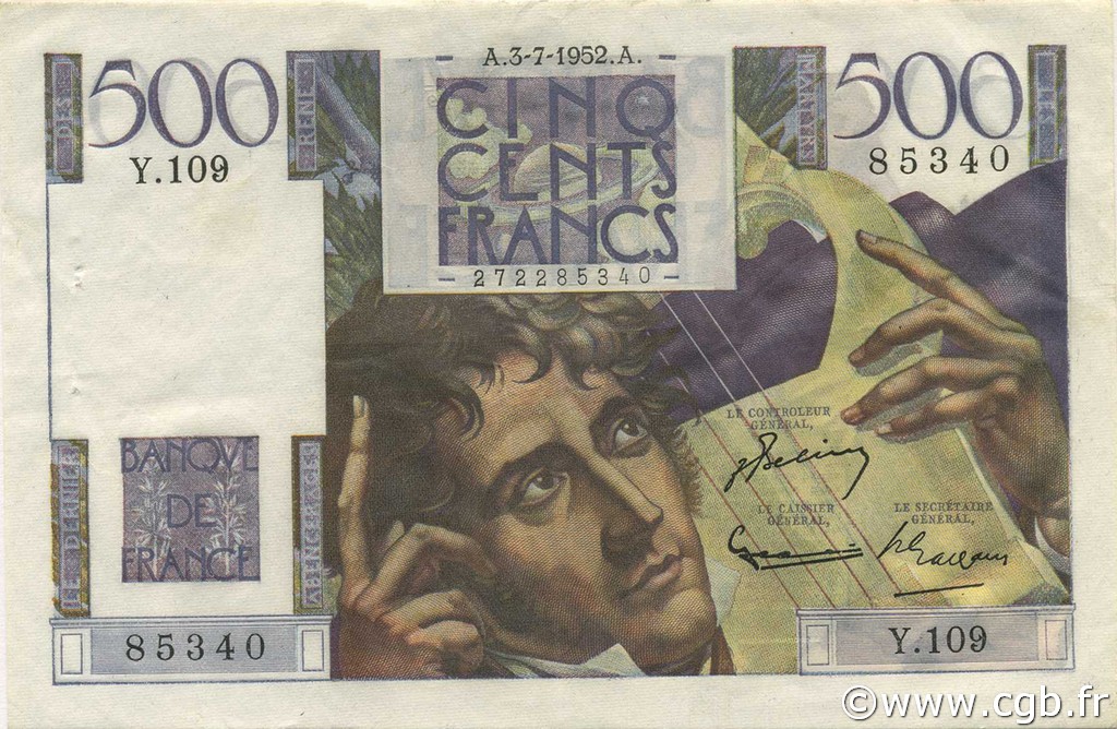 500 Francs CHATEAUBRIAND FRANKREICH  1952 F.34.09 fVZ