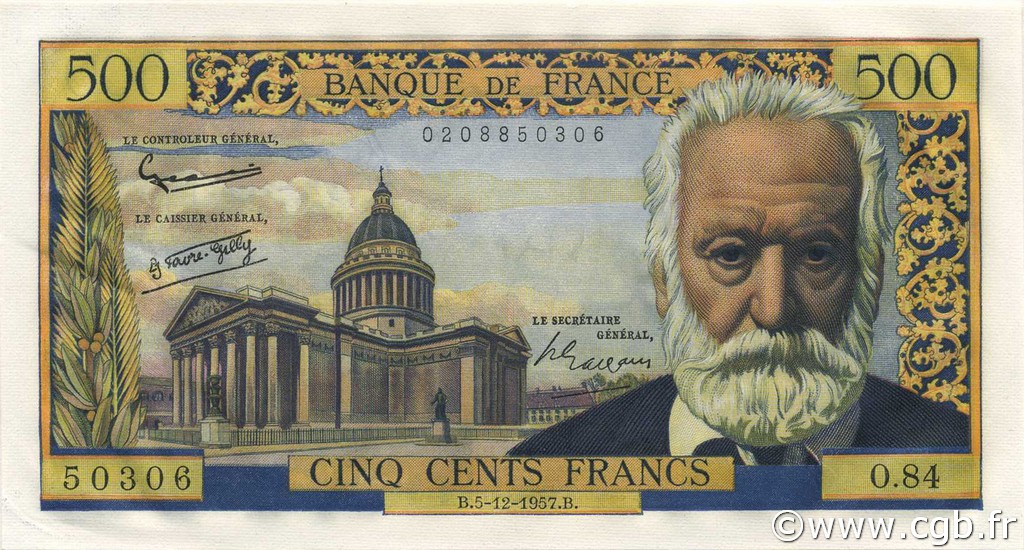 500 Francs VICTOR HUGO FRANCE  1957 F.35.07 UNC