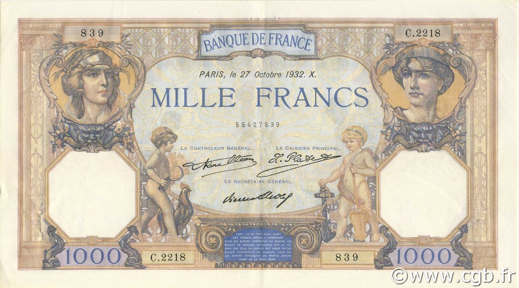 1000 Francs CÉRÈS ET MERCURE FRANCIA  1932 F.37.07 EBC