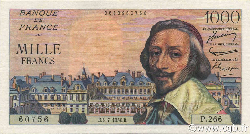 1000 Francs RICHELIEU FRANCE  1956 F.42.21 XF