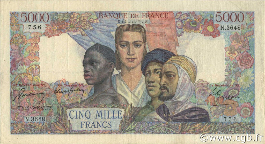 5000 Francs EMPIRE FRANÇAIS FRANCIA  1947 F.47.60 MBC+