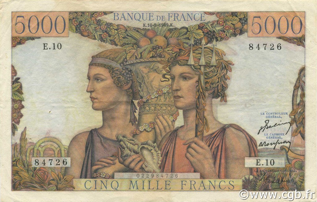 5000 Francs TERRE ET MER FRANCIA  1949 F.48.01 MBC+