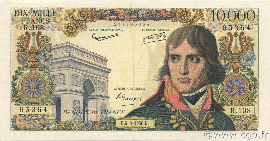 10000 Francs BONAPARTE FRANCE  1958 F.51.11 XF+