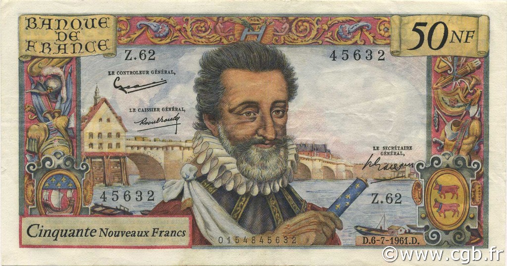 50 Nouveaux Francs HENRI IV FRANCIA  1961 F.58.06 MBC+