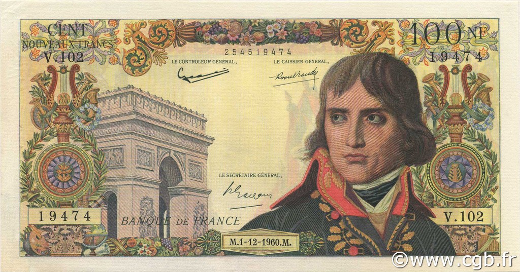 100 Nouveaux Francs BONAPARTE FRANKREICH  1960 F.59.09 VZ+