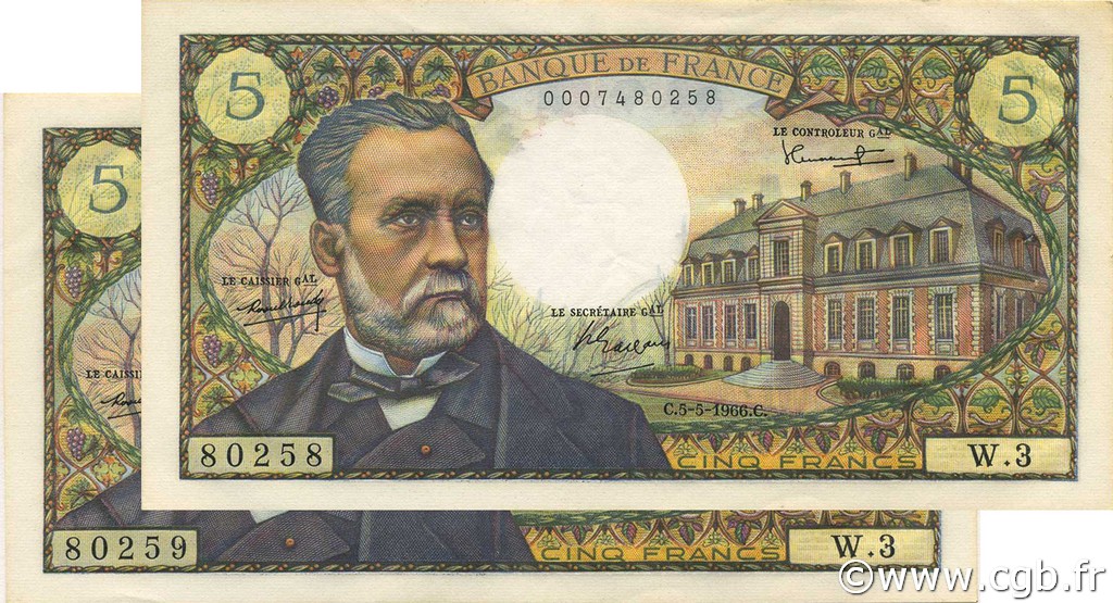 5 Francs PASTEUR FRANCIA  1966 F.61.01 EBC+