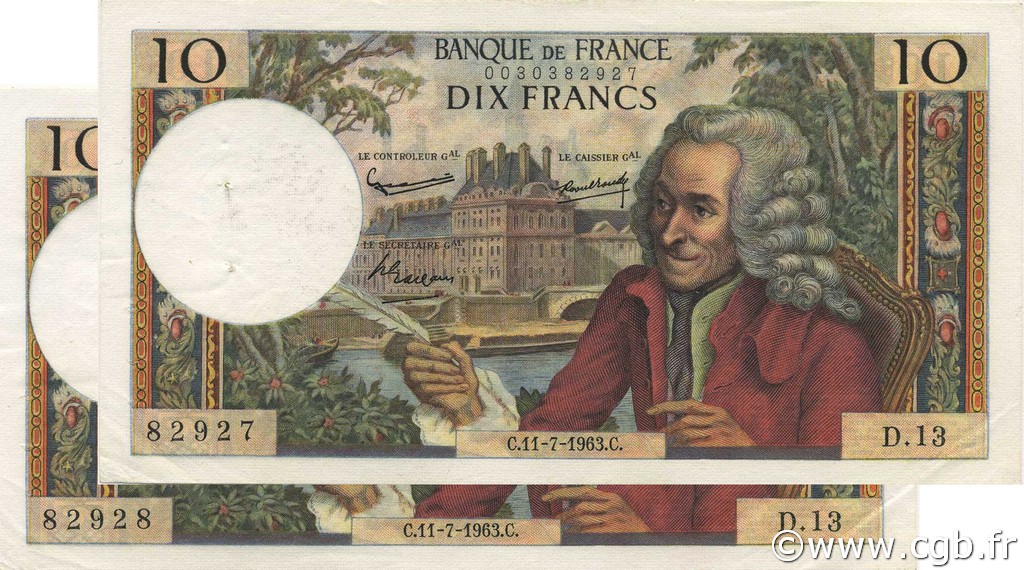 10 Francs VOLTAIRE FRANKREICH  1963 F.62.03 VZ
