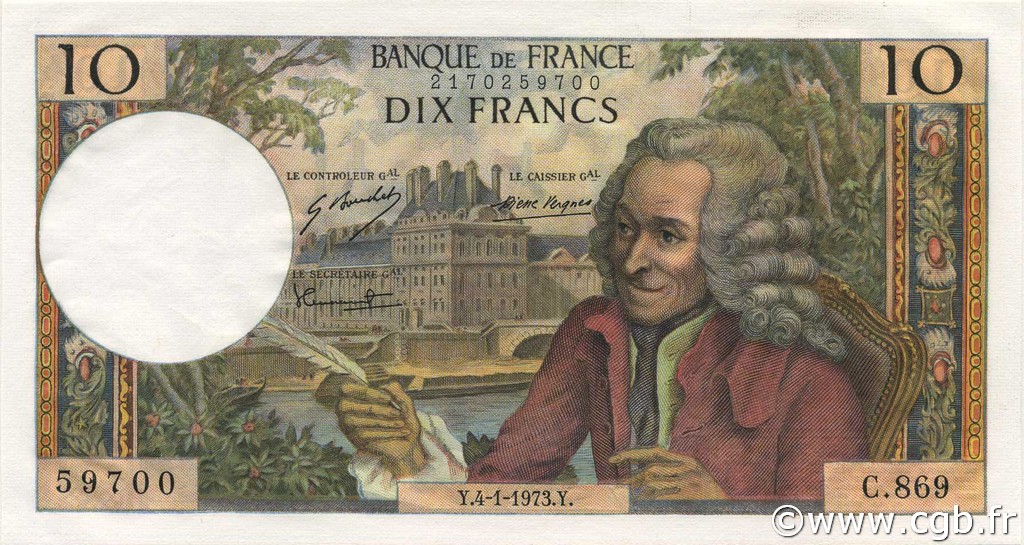 10 Francs VOLTAIRE FRANCIA  1973 F.62.60 SC+