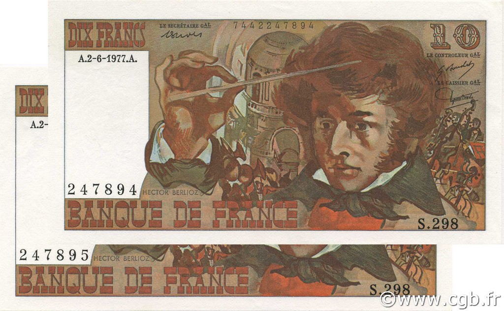 10 Francs BERLIOZ Consécutifs FRANCIA  1977 F.63.22 q.FDC