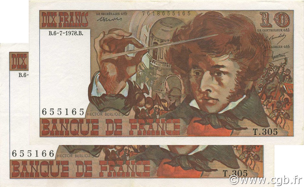 10 Francs BERLIOZ Consécutifs FRANCE  1978 F.63.24 XF+