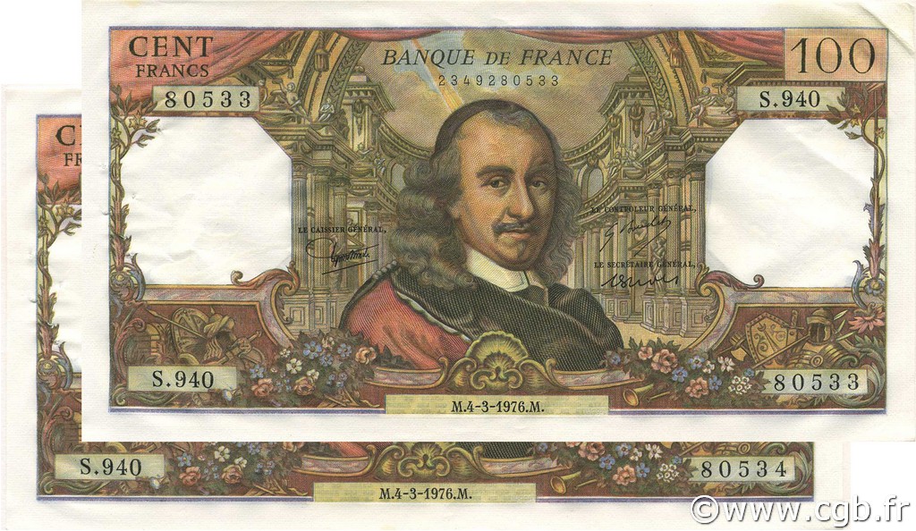 100 Francs CORNEILLE FRANKREICH  1976 F.65.52 fVZ