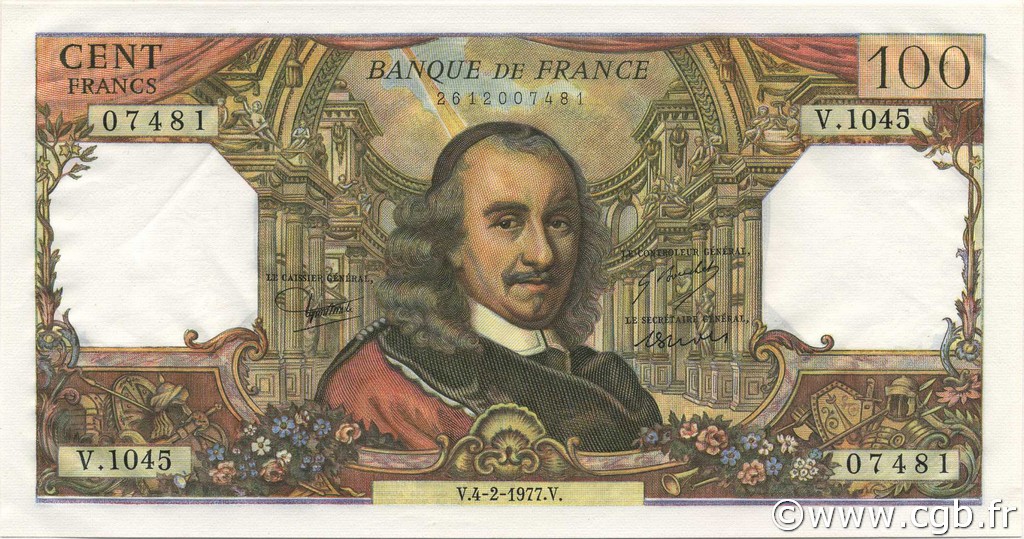 100 Francs CORNEILLE FRANCE  1977 F.65.56 UNC-