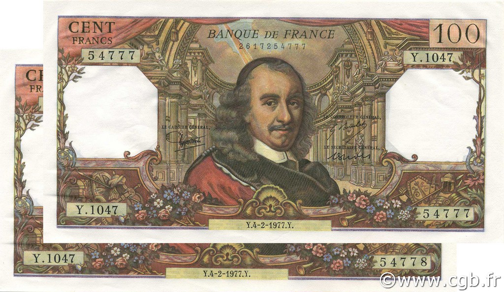 100 Francs CORNEILLE FRANKREICH  1977 F.65.56 fST