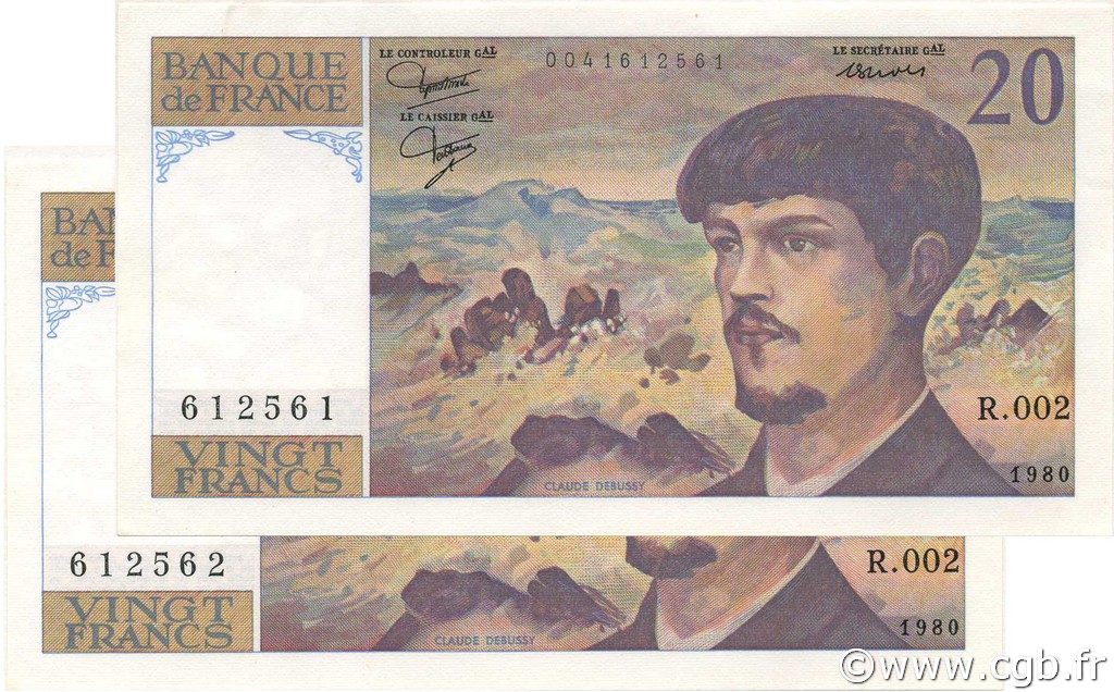 20 Francs DEBUSSY FRANCE  1980 F.66.01 AU+