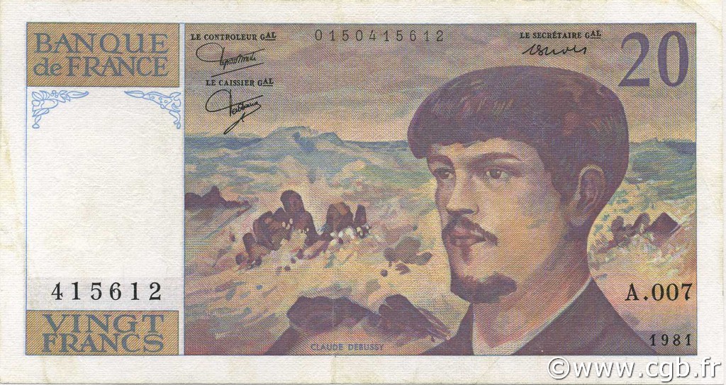 20 Francs DEBUSSY FRANKREICH  1981 F.66.02A7 fVZ