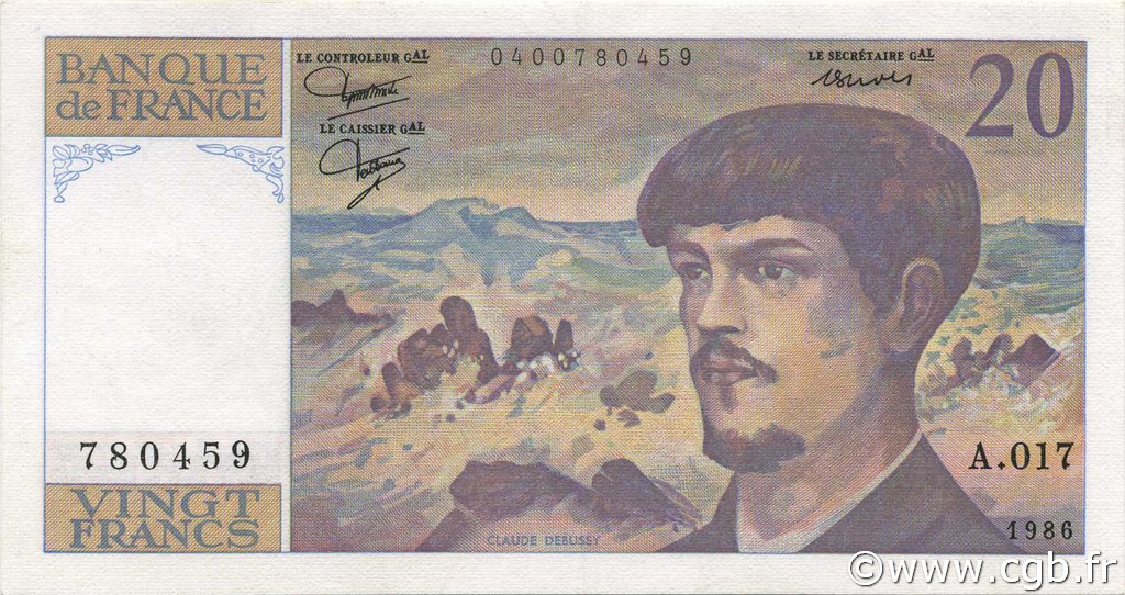 20 Francs DEBUSSY FRANKREICH  1986 F.66.07A17 VZ+
