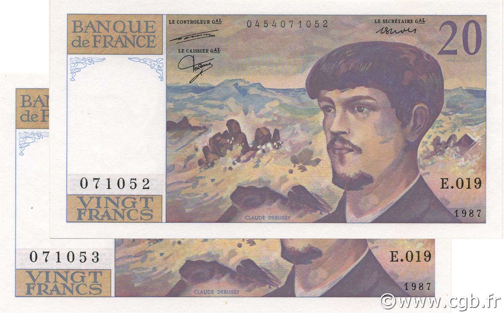 20 Francs DEBUSSY FRANKREICH  1987 F.66.08 fST+
