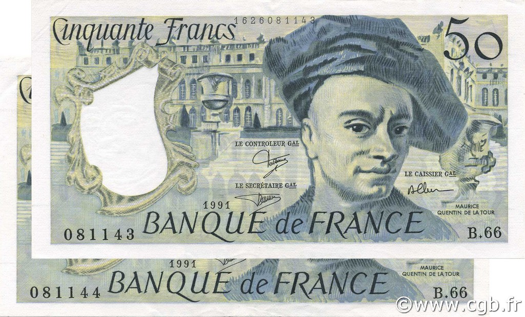 50 Francs QUENTIN DE LA TOUR FRANCIA  1991 F.67.17 SPL a AU