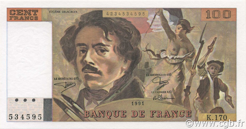 100 Francs DELACROIX imprimé en continu FRANCE  1991 F.69bis.03a1 UNC