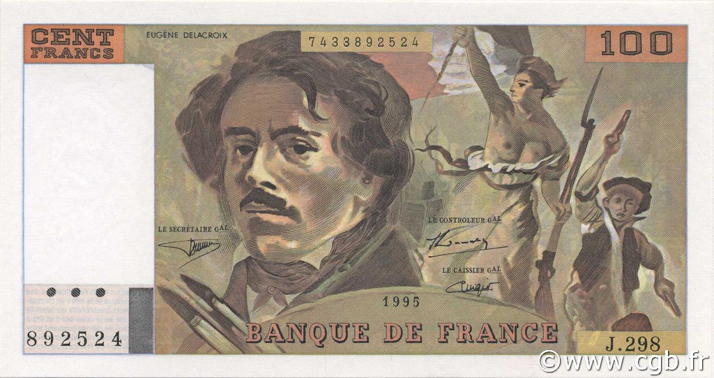 100 Francs DELACROIX 442-1 & 442-2 FRANCIA  1995 F.69ter.02d FDC