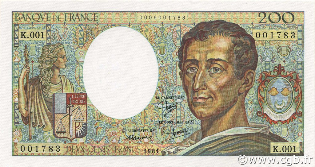 200 Francs MONTESQUIEU FRANCIA  1981 F.70.01 FDC