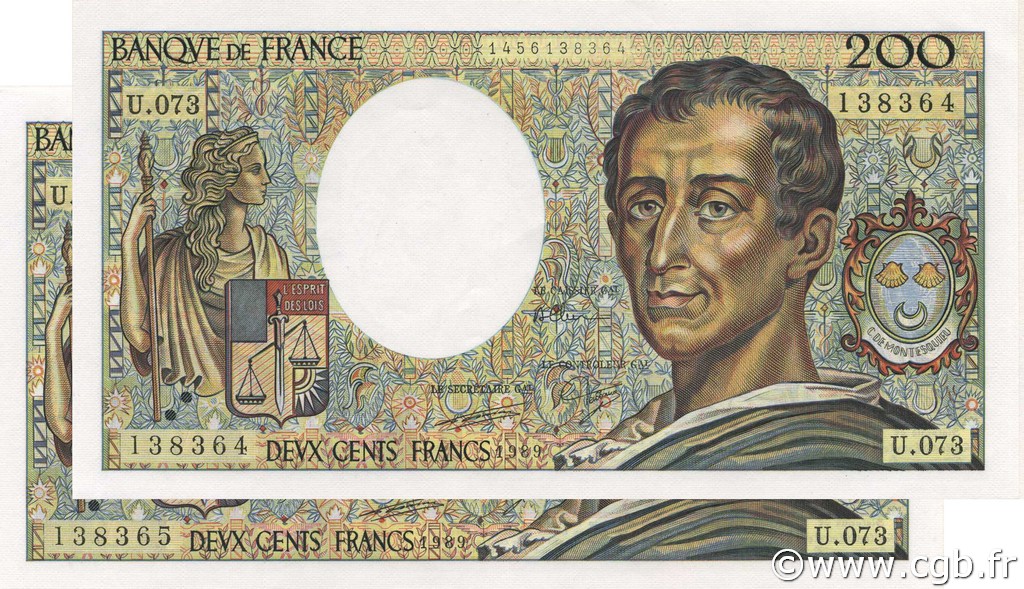 200 Francs MONTESQUIEU FRANCE  1989 F.70.09 UNC-