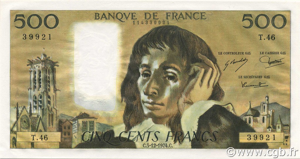 500 Francs PASCAL FRANCIA  1974 F.71.12 FDC