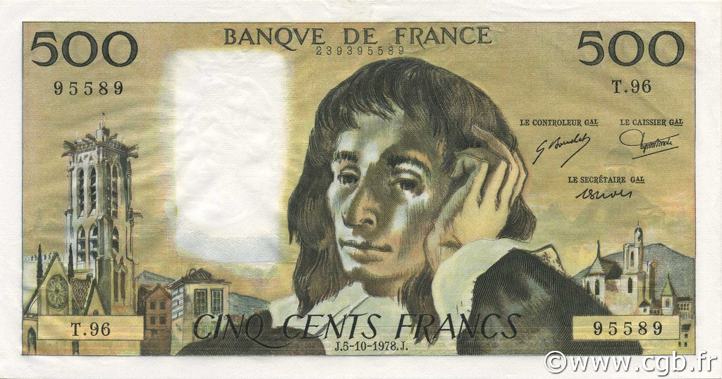 500 Francs PASCAL FRANCE  1978 F.71.18 XF - AU