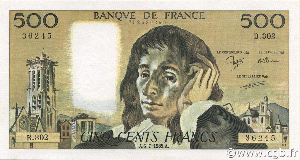 500 Francs PASCAL FRANCIA  1989 F.71.42 q.AU