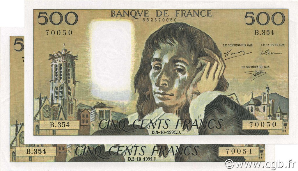 500 Francs PASCAL FRANCIA  1991 F.71.48 FDC