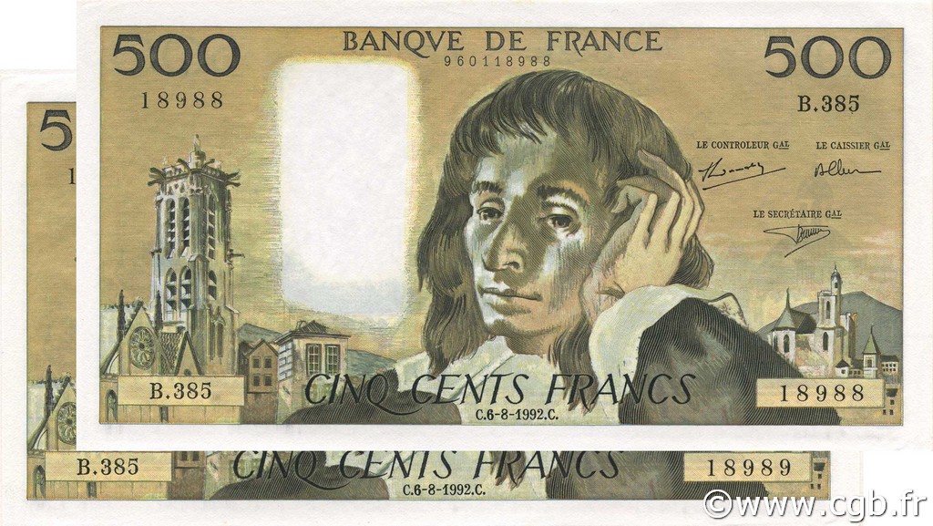 500 Francs PASCAL FRANKREICH  1992 F.71.50 ST