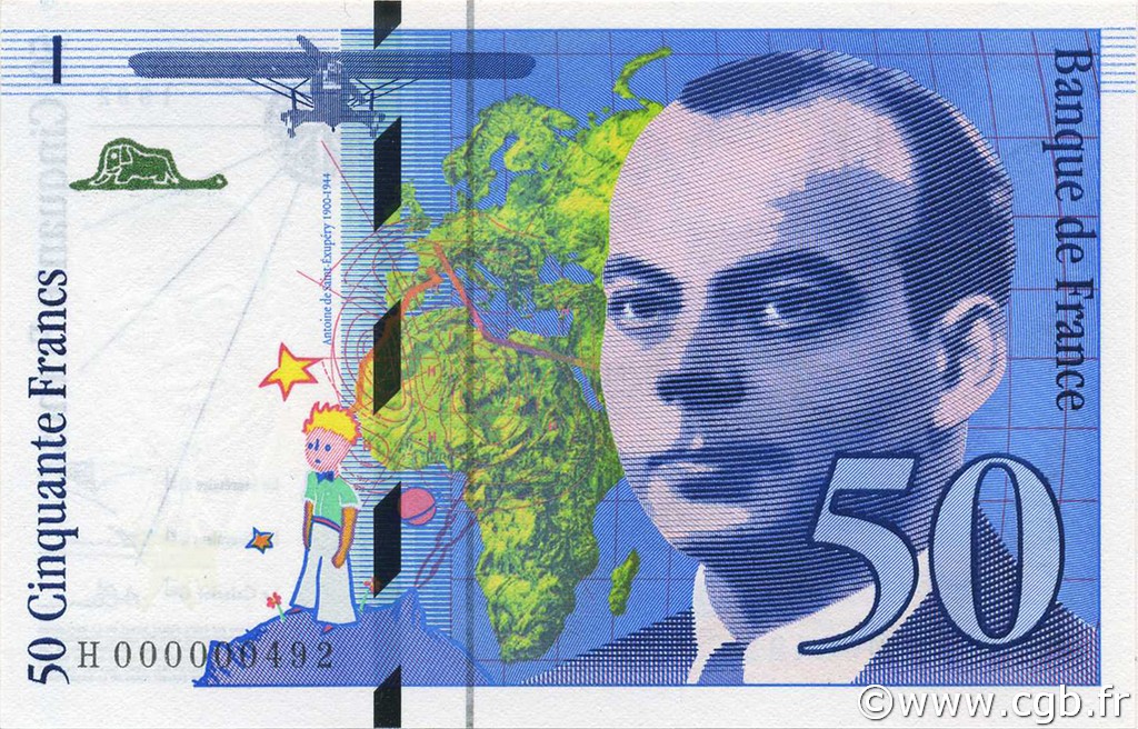 50 Francs SAINT-EXUPÉRY FRANCE  1992 F.72.01aH UNC