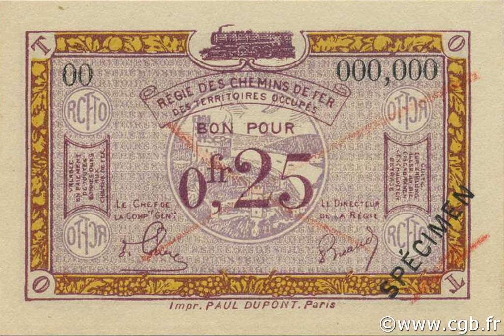 25 Centimes Spécimen FRANCE Regionalismus und verschiedenen  1923 JP.135.03s fST