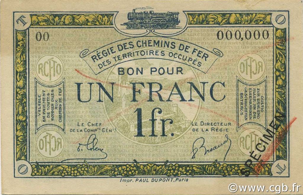 1 Franc Spécimen FRANCE régionalisme et divers  1923 JP.135.05s SUP+