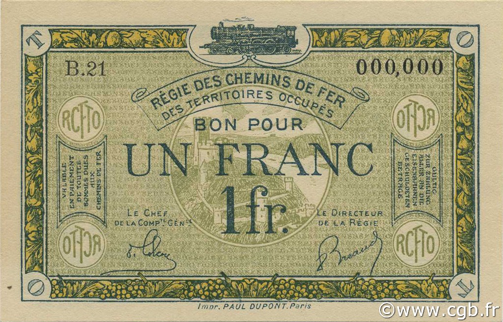 1 Franc Spécimen FRANCE Regionalismus und verschiedenen  1923 JP.135.05 fST+