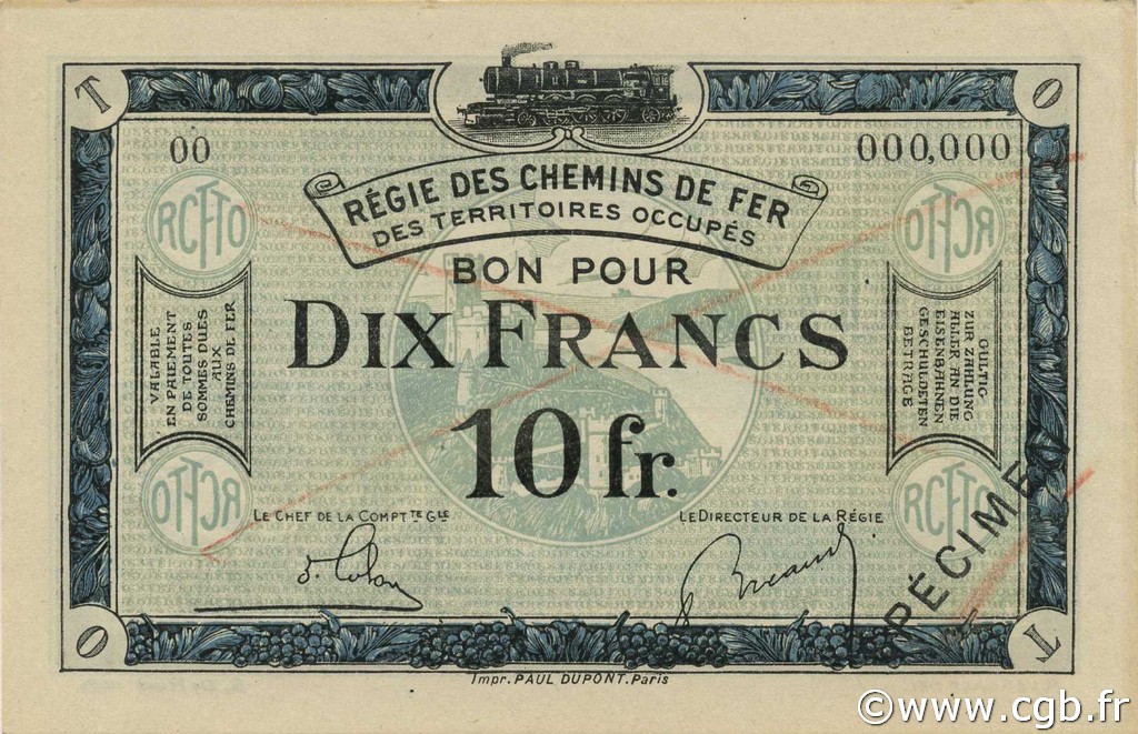 10 Francs Spécimen FRANCE regionalismo y varios  1923 JP.135.07s SC