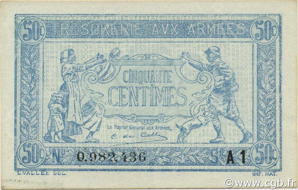 50 Centimes TRÉSORERIE AUX ARMÉES 1919 FRANCIA  1919 VF.02.10 AU
