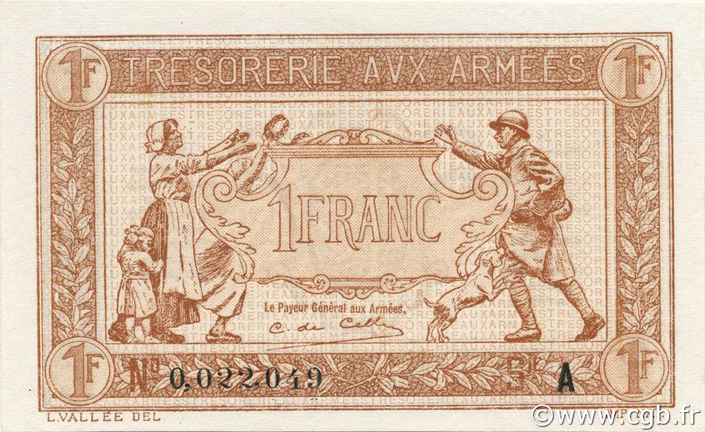 1 Franc TRÉSORERIE AUX ARMÉES 1917 FRANCIA  1917 VF.03.01 FDC