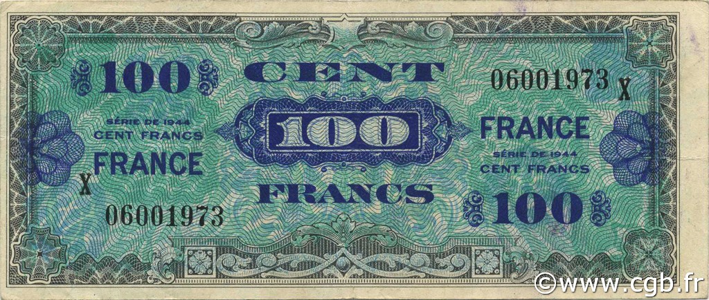 100 Francs FRANCE FRANCE  1944 VF.25.11 VF+