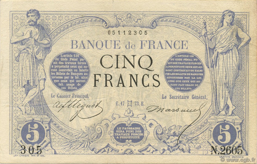5 Francs NOIR FRANCIA  1873 F.01.18 EBC