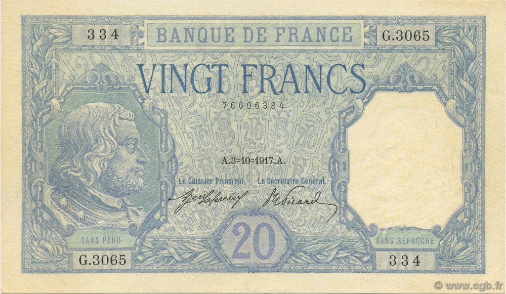 20 Francs BAYARD FRANCIA  1917 F.11.02 AU